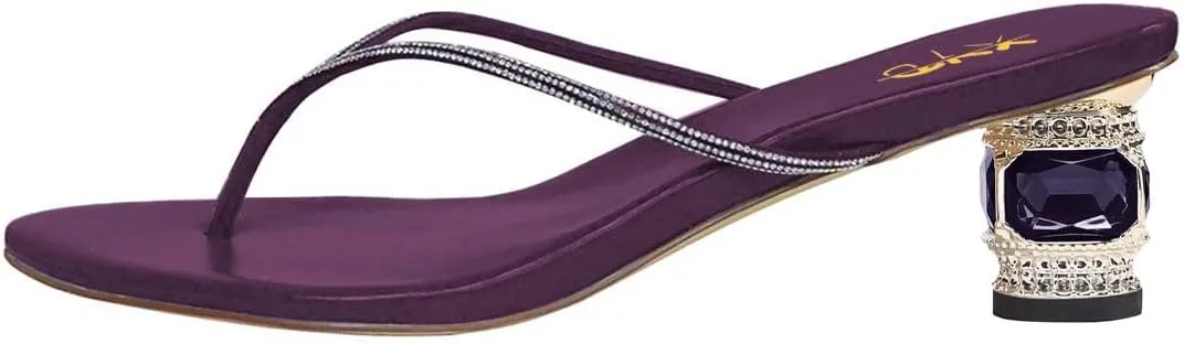 XYD Women Fashion Thong Crystal Low Heel Block Sandals Flip Flops Open Toe Summer Slip-on Beach Resort Vacation Shoes