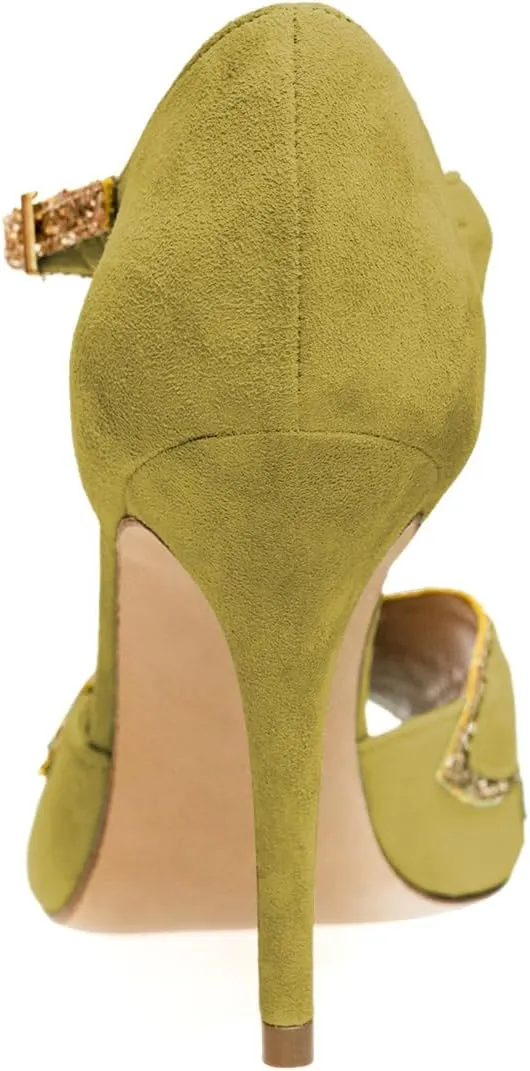 XYD Women Glitter Butterfly T-Strap Sandals Peep Toe D'Orsay Stiletto High Heels Ballroom Dance Retro Shoes