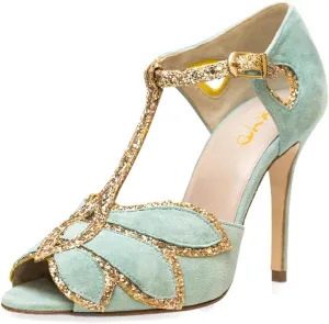 XYD Women Glitter Butterfly T-Strap Sandals Peep Toe D'Orsay Stiletto High Heels Ballroom Dance Retro Shoes
