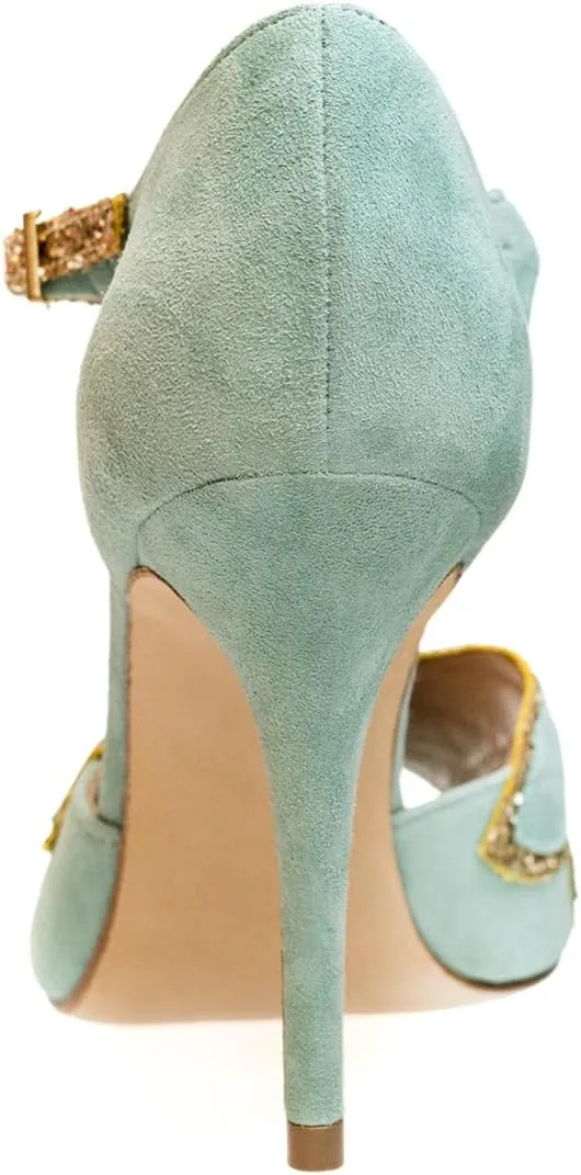 XYD Women Glitter Butterfly T-Strap Sandals Peep Toe D'Orsay Stiletto High Heels Ballroom Dance Retro Shoes