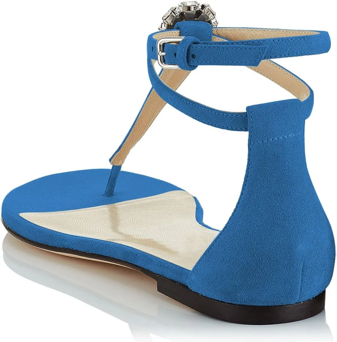 XYD Women T-Strap Thong Rhinestone Sandal Flats Rhinestone Flip Flop Ankle Strap Summer Beach Dress Shoes