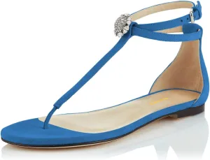 XYD Women T-Strap Thong Rhinestone Sandal Flats Rhinestone Flip Flop Ankle Strap Summer Beach Dress Shoes