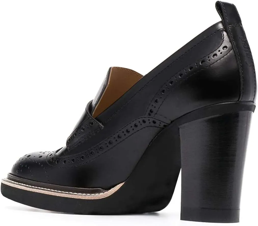 YDN Women Chunky High Heels Round Toe Oxford Loafer Size Color Material Customize Available Shoe Size 4-15 US
