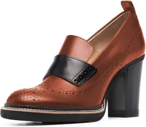 YDN Women Chunky High Heels Round Toe Oxford Loafer Size Color Material Customize Available Shoe Size 4-15 US