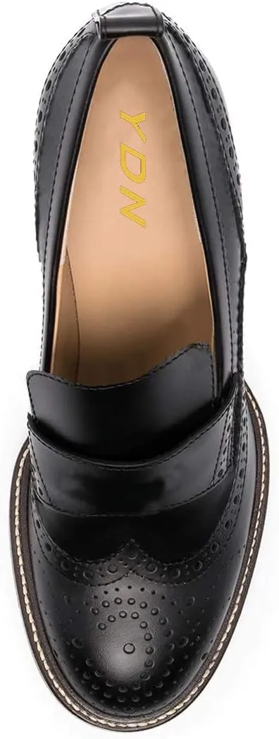 YDN Women Chunky High Heels Round Toe Oxford Loafer Size Color Material Customize Available Shoe Size 4-15 US