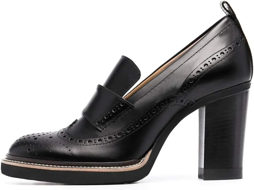 YDN Women Chunky High Heels Round Toe Oxford Loafer Size Color Material Customize Available Shoe Size 4-15 US