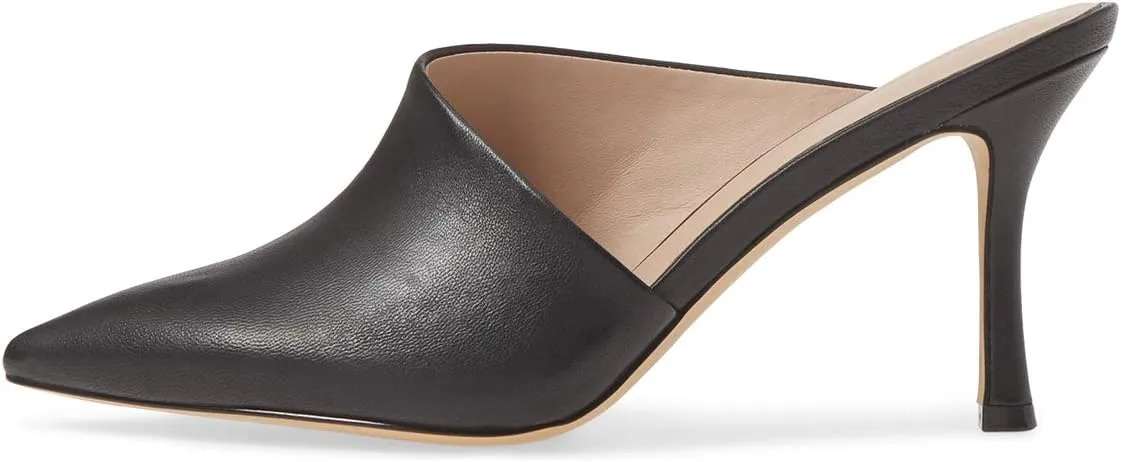 YDN Women Retro Pointy Toe Half D'Orsay Spike Heel Mules Cutout Outside Slip On Slide Sandal Slippers