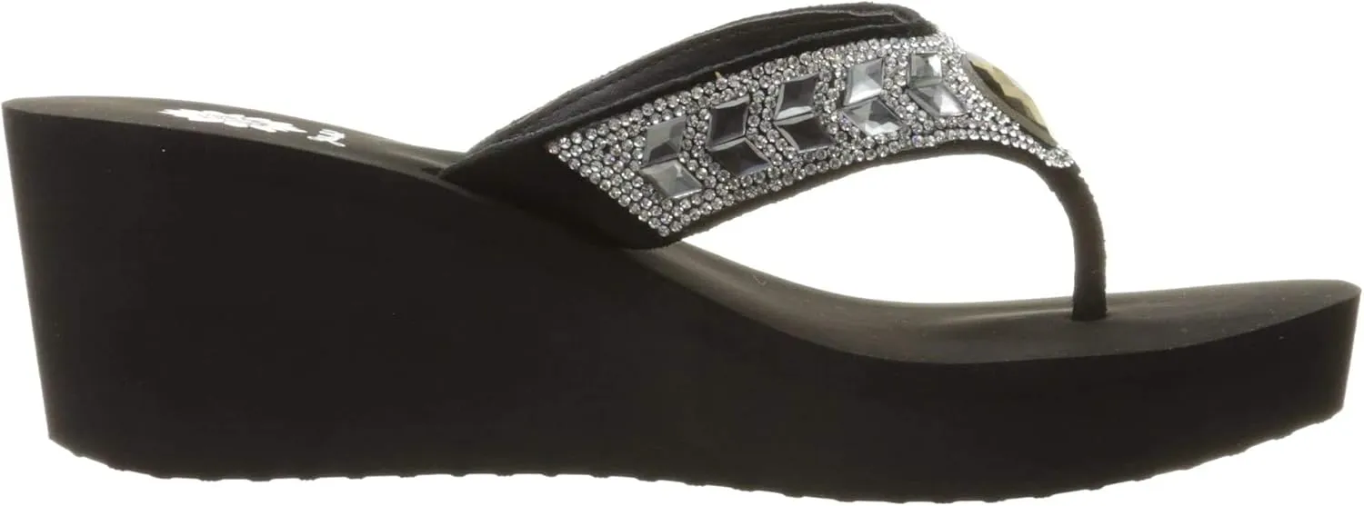 Yellow Box Glorian Rhinestone Detail Wedge Platform Flip Flops Clear