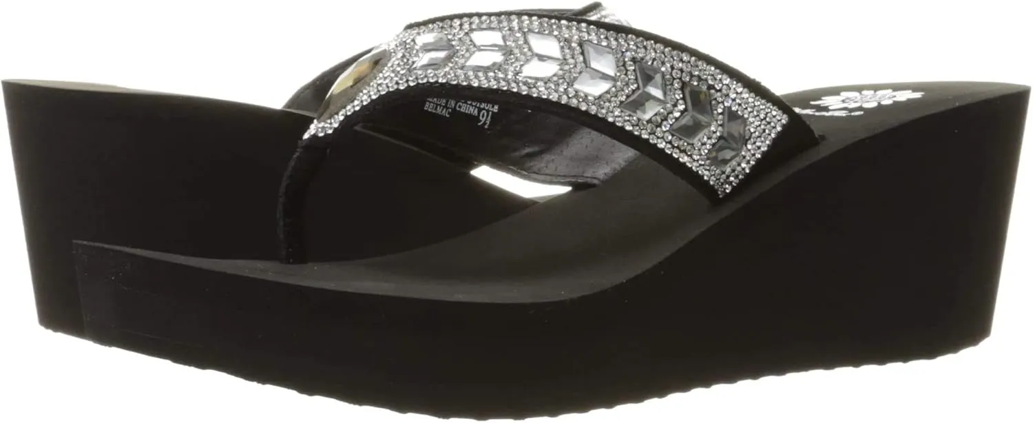 Yellow Box Glorian Rhinestone Detail Wedge Platform Flip Flops Clear