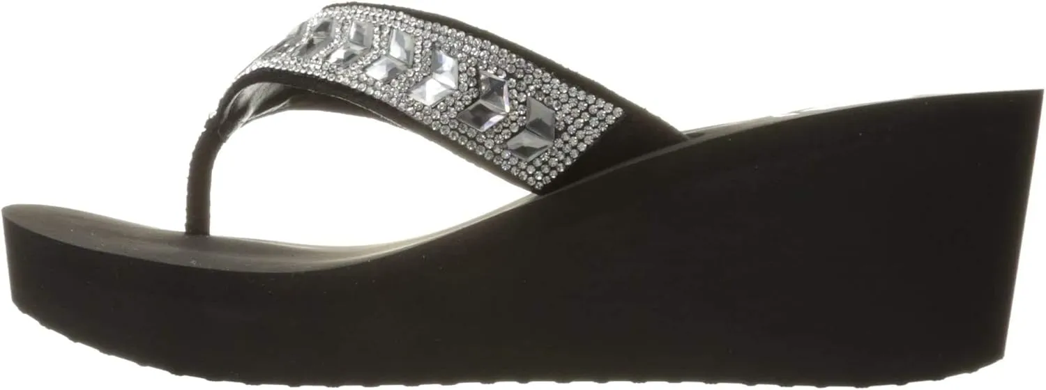 Yellow Box Glorian Rhinestone Detail Wedge Platform Flip Flops Clear