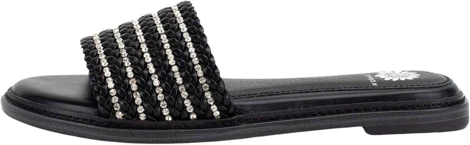 Yellow Box Women's Lasky Slide Sandal with Rhinestones, Almond Toe Comfortable Flip-Flop