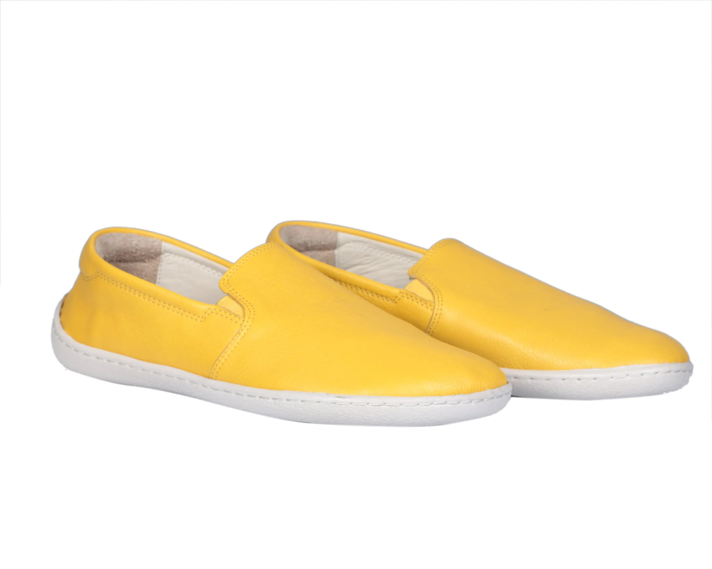 Yellow Slip-On Wide Barefoot Shoes Smooth Leather Handmade 6mm Rubber Outsole