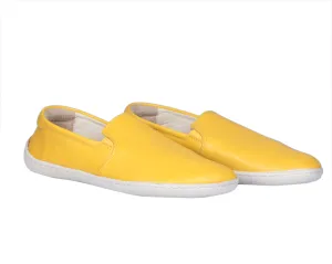 Yellow Slip-On Wide Barefoot Shoes Smooth Leather Handmade 6mm Rubber Outsole