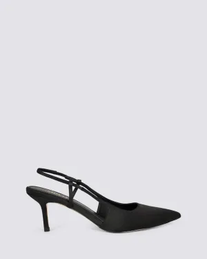 YOHANA SLINGBACK HEELS BLACK SATIN
