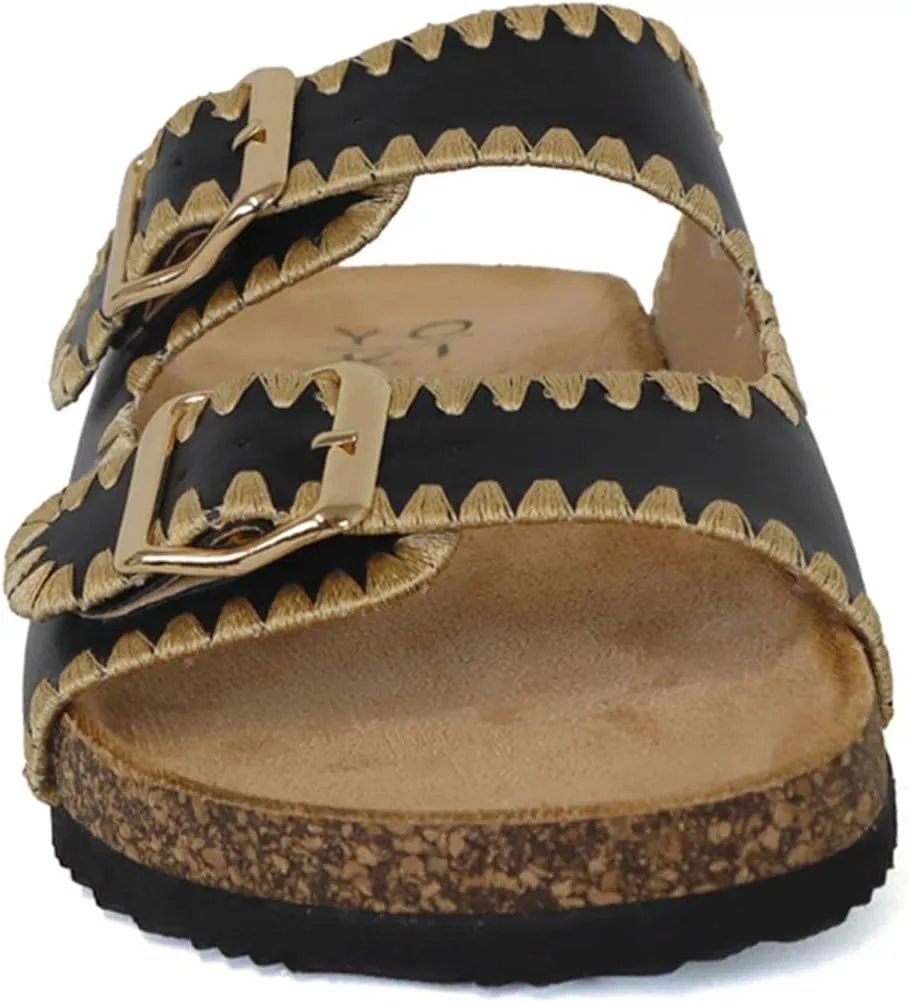 YOKI GIAN-218 Women's Woven Stitch Double Buckle Slide Sandal, Comfortable Summer Sandals for Women
