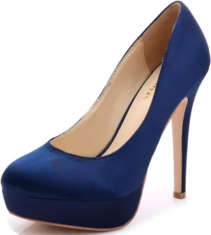 YooPrettyz Women Round Toe Wedding Pumps Platform Satin Stiletto Slip On Evening Heels