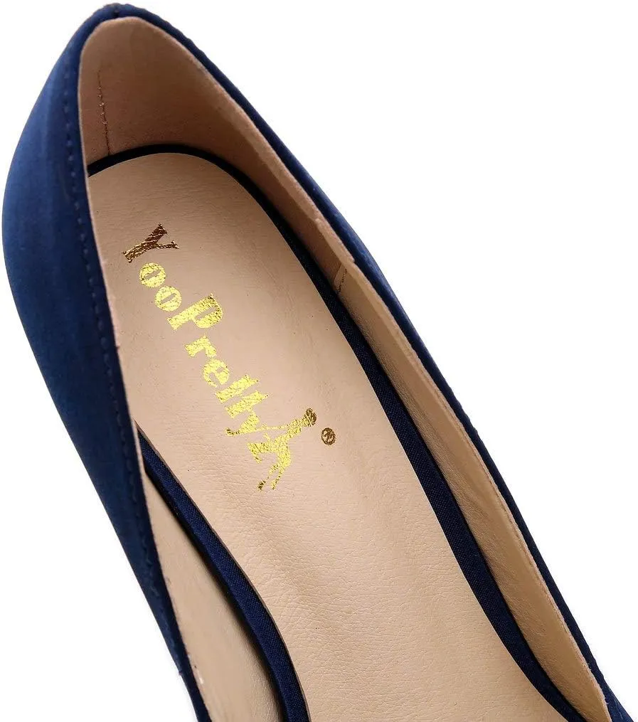 YooPrettyz Women Round Toe Wedding Pumps Platform Satin Stiletto Slip On Evening Heels