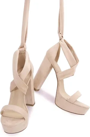 YooPrettyz Women Suede Platform Stiletto Heels Crisscrossed Straps Lace Up Finish Classic Chunky Heels