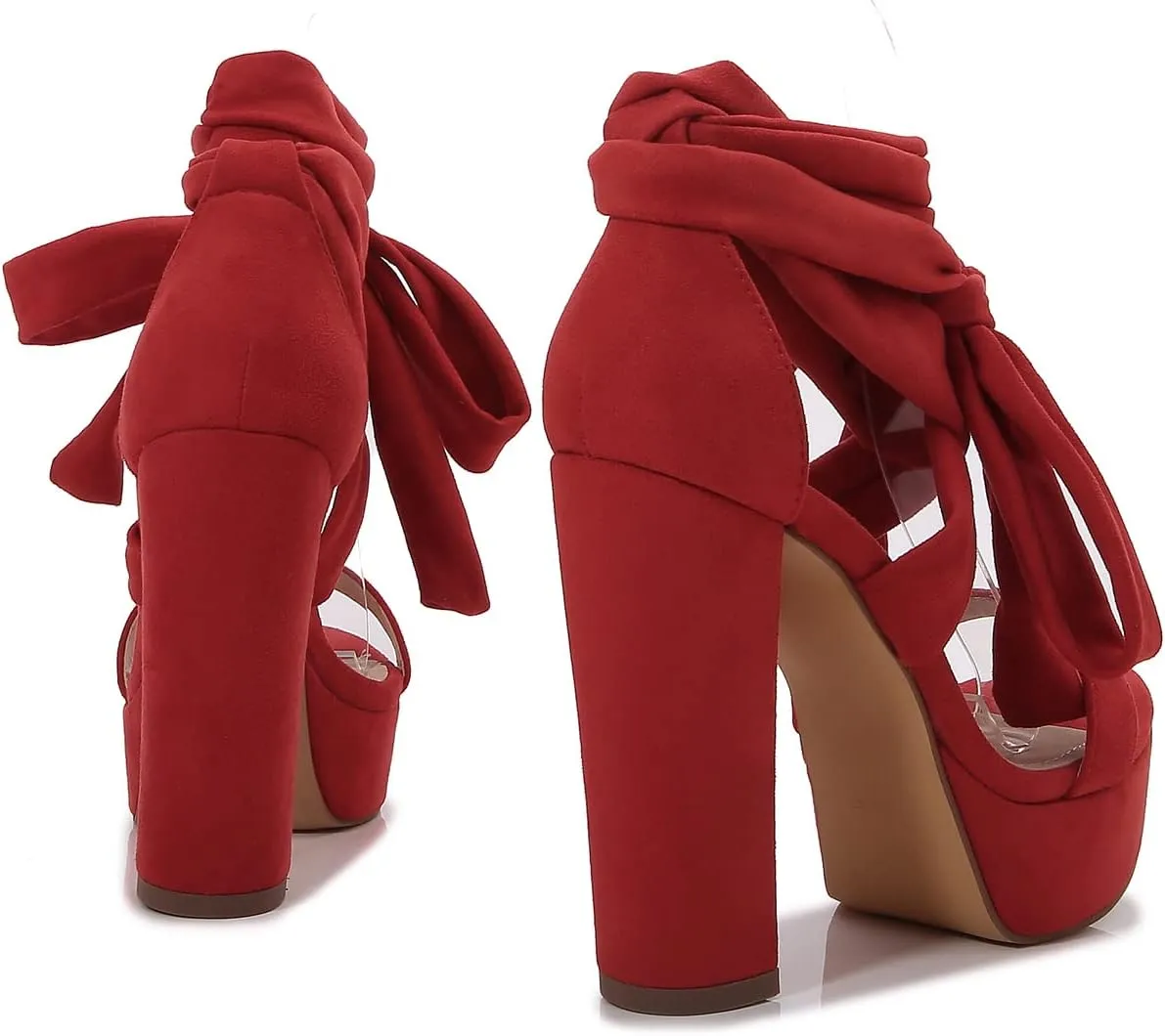 YooPrettyz Women Suede Platform Stiletto Heels Crisscrossed Straps Lace Up Finish Classic Chunky Heels