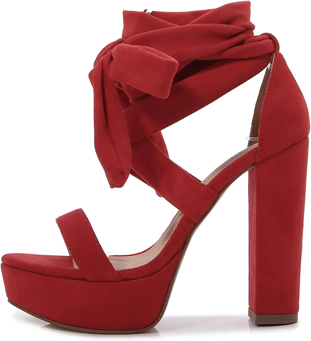 YooPrettyz Women Suede Platform Stiletto Heels Crisscrossed Straps Lace Up Finish Classic Chunky Heels